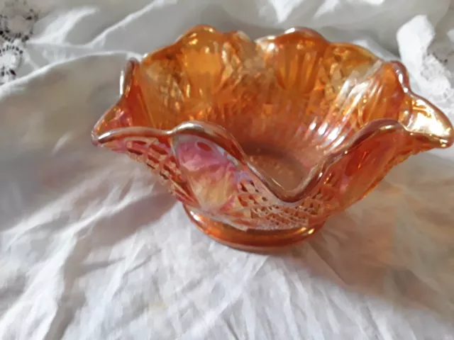 Sowerby Marigold Carnival Glass Creamer & Open Footed Sugar Bowl Pineapple & Bow