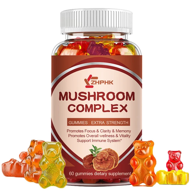 thumbnail interactive-video image 1 of MENXI Mushroom Extract Complex Gummies – Lions Mane, Chaga, Reishi – 120 Count (2 Bottles) – Focus, Memory, Immunity Support 1 of 2