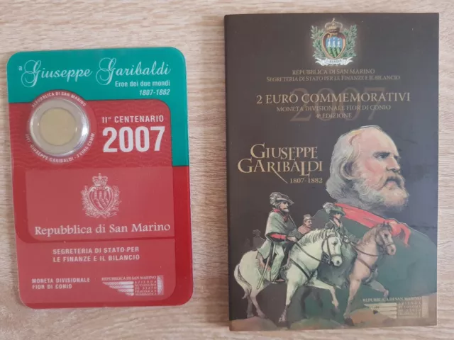 RARE : Coffret 2 Euro commémorative SAINT MARIN 2007 - GIUSEPPE GARIBALDI