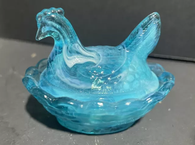 Boyd Glass Blueberry Berry Swirl Mini Hen On Nest Salt Cellar