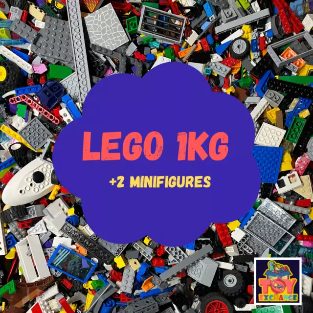 LEGO 1 Kg Bundle - Job Lot of Bricks Plates Pieces with 2 x Minifigures