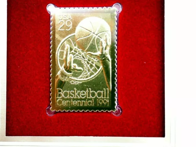 Basketball 100th Anniversary 22k Gold Stamp Replica 1st Day Issue 8,23,1991 3