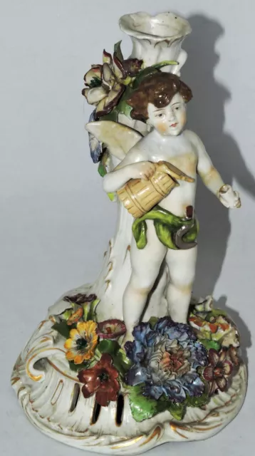 Antique Dresden Figurine Schierholz Cherub Candle Holder Circa  1910