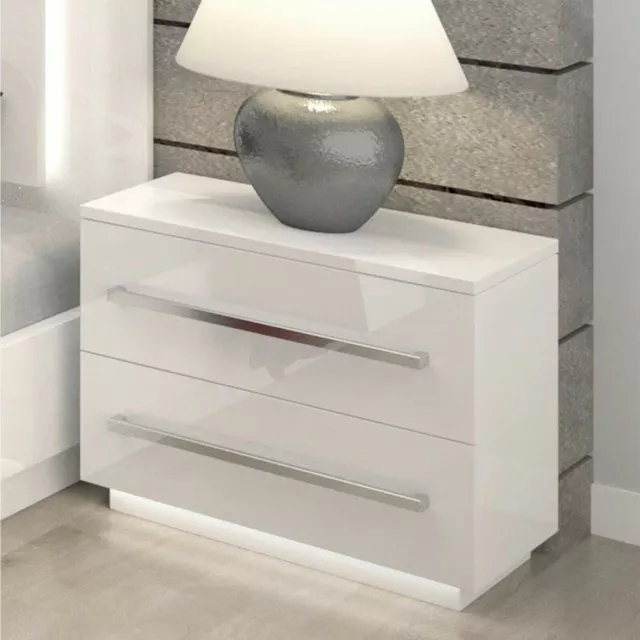 Table de Chevet LED Haute Brillance Armoire Nuit Mélange Couleurs Commode Blanc