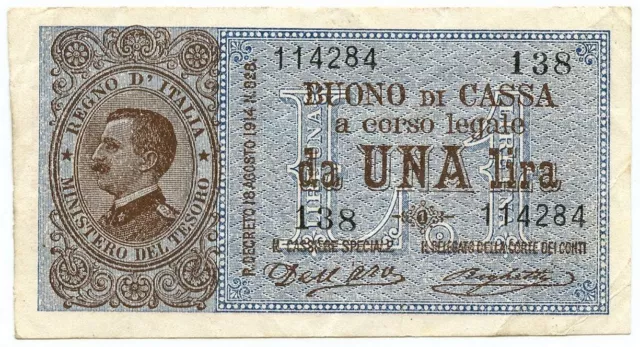 1 LIRA BUONO DI CASSA EFFIGE VITTORIO EMANUELE III 02/09/1914 qSPL