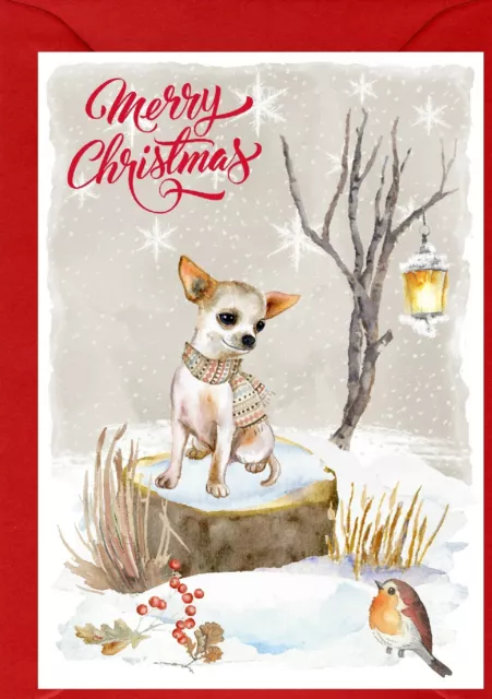 Chihuahua Dog A6 (4" x 6") Christmas Card (Blank inside) Design by Starprint