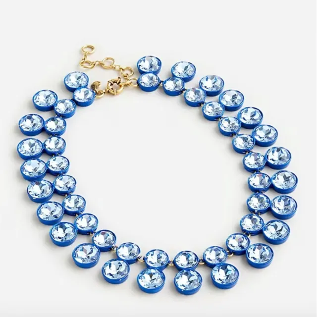 J Crew NWT $98 Sparkly Double-Drop Crystal Brûlée Necklace in Tidewater Blue