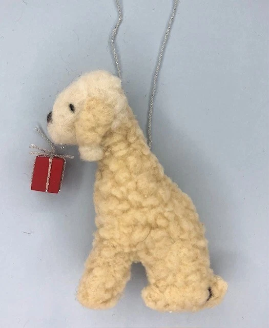 BEDLINGTON TERRIER  with CHRISTMAS GIFT BOX - PART NEEDLE FELTED DOG,.