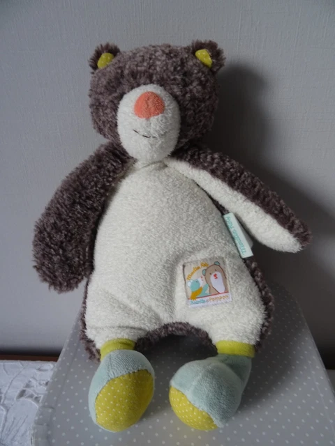 Doudou Ours Biscotte Et Pompon 30 Cm   Moulin Roty Gris Et Blanc
