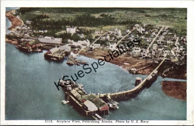 Airplane View Petersburg, Alaska Photo by US Navy Vintage Postcard