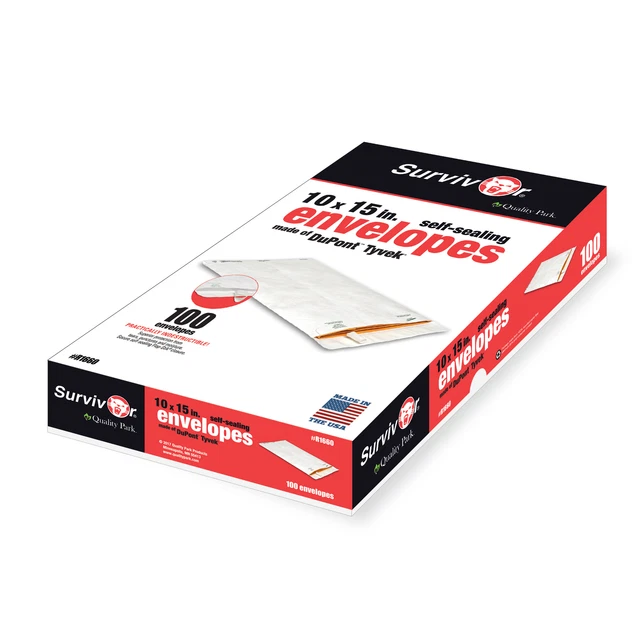 Quality Park Tyvek Envelopes, 10" x 15", 100-Box