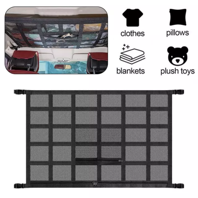 80 X 55cm Car Roof Ceiling Cargo Net Pocket Mesh Storage Bag Pouch For Van SUV#