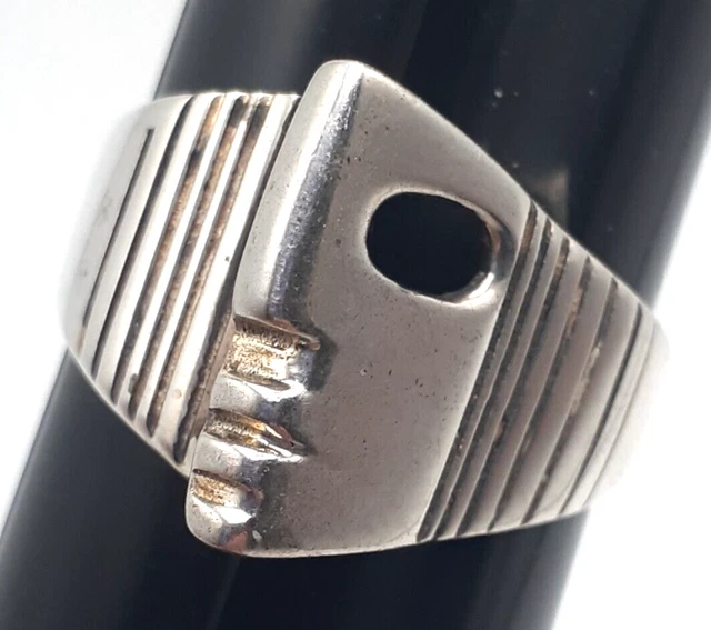 Figural Half Face Aztec Mask Style Post Modern Sterling Silver 925 Ring Sz12.5