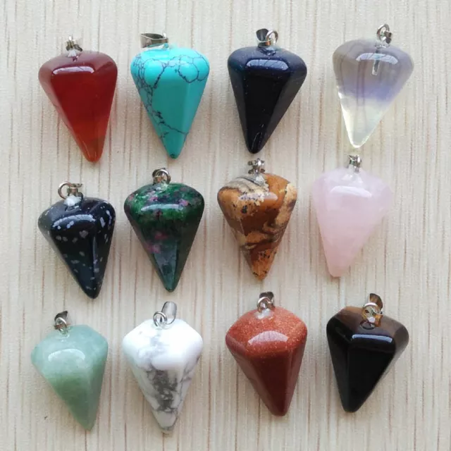 Hot Selling Natural Stone mixed Hexagon Pyramis Pendants 12pcs/lot Wholesale