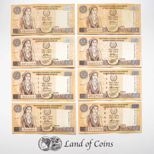 CYPRUS: 8 x 1 Cypriot Pound Banknotes.