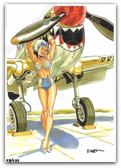 Ex-libris Félix Meynet Pin-up 2020 Mirabelle Avion 199ex signé A4