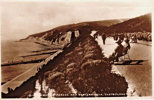 Eastbourne Postcard 1926 Real Photograph King Edwards Parade Western Walk Sussex