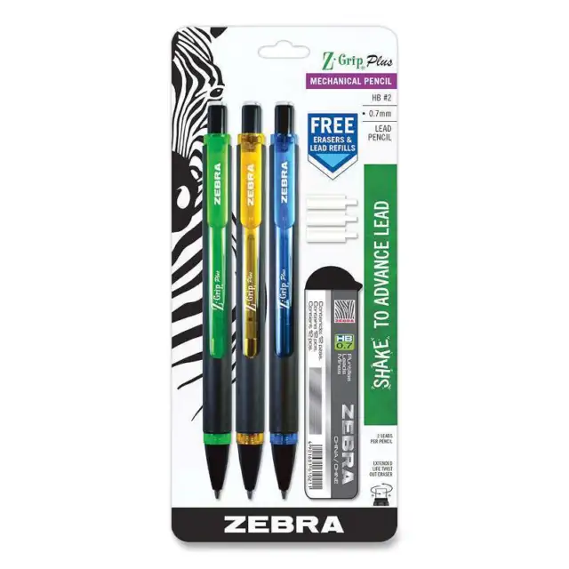 Zebra Z-Grip Plus Mechanical Pencil, 0.7 mm, HB (#2), Black Lead, Assorted Barre