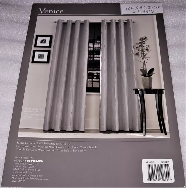 Venice Silver Grommet Drapes 104" X 52" Pair (2) Bed, Bath & Beyond - New!