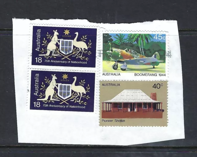 Australia Nationhood pair + Boomerang + stamps on piece. Very Fine Used. FU.