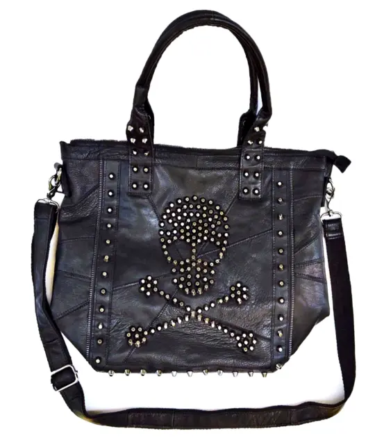 Ameri Leather Black Shoulder Crossbody Bag Gothic Style Studded Skull Crossbones