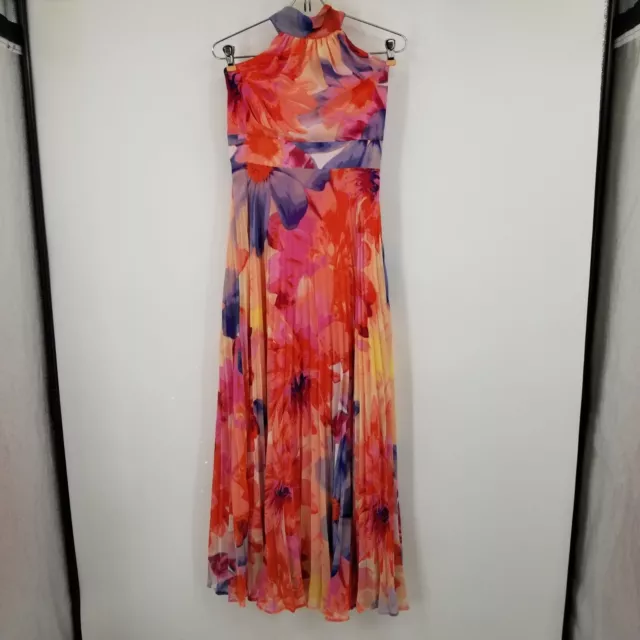 Eliza J Floral Print Pleated Women's Halter Neck Maxi Dress Size 2