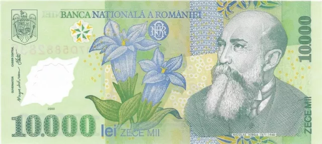 ROMANIA 10000 Lei, P - 112b; 2000; UNC; POLYMER, Features a Monastary