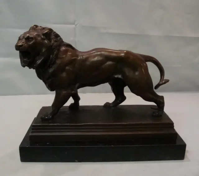 Art Nouveau Style Statue Sculpture Lion Wildlife Art Deco Style Bronze Signed