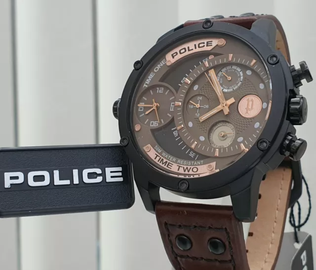 Orologio SBALORDITIVO POLICE Designer Da Uomo Oversize 14536j Giorno e Data Prezzo di acquisto £350 nuovo (A4