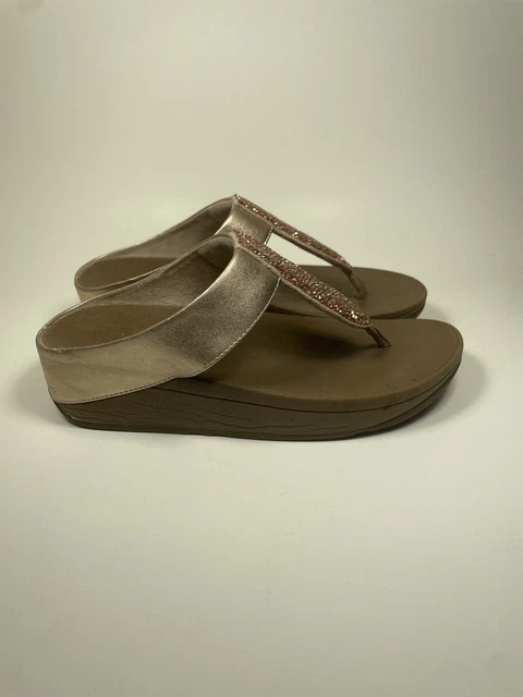 FITFLOP Women's Lulu Glitter Toe Thong Sandals Size 6 Brown Rose Gold
