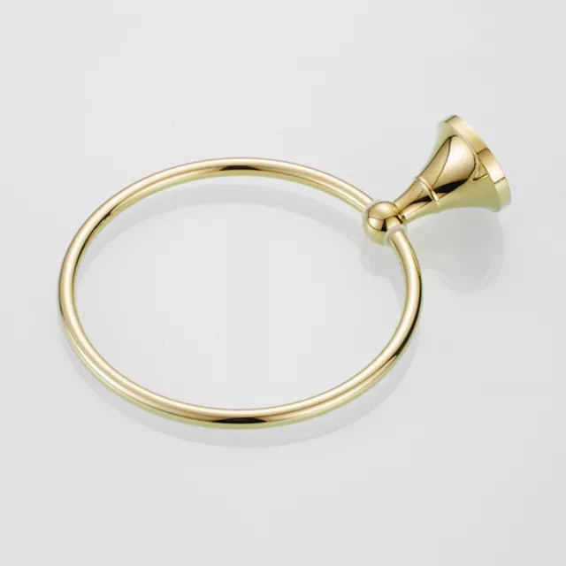 Round Towel Ring Bathroom Gold Plated Brass Antique Brushed Old Towel Rack 2