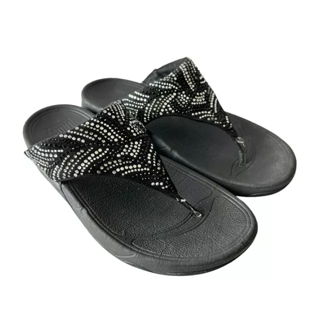 Fitflop Lulu Crystal Feather Pattern Sandal Women's 8 Black Comfort