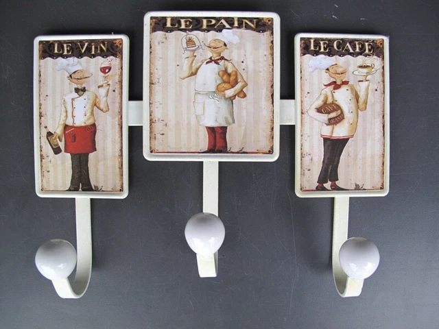 9977698 Listón de Ganchos Armario Metal Chef Camarero Vintage 21x27cm