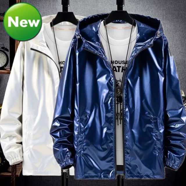 Unisex Hooded Coat Iridescent Shiny Holographic Jacket Harajuku Zip Top  Outwear