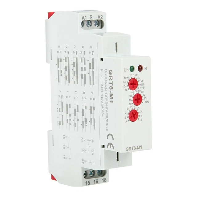 DIN Rail Mount AC/DC 12V-240V Relay GRT8-M1 with 10 Functions M8P1