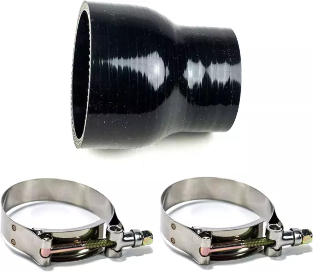 Squirrelly 2.5" Inch Black Silicone Reducer Coupler 3 Layers with 2X T-Bolt Clam