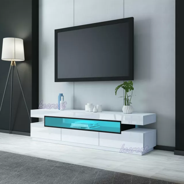 TV Board Lowboard Unterschrank Weiß Hochglanz 160cm mit RGB LED Beleuchtung