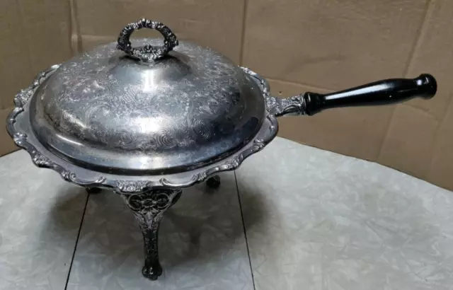 Victorian Style Silverplate Chafing Dish On Stand With Handle 10"H X 16.5"L