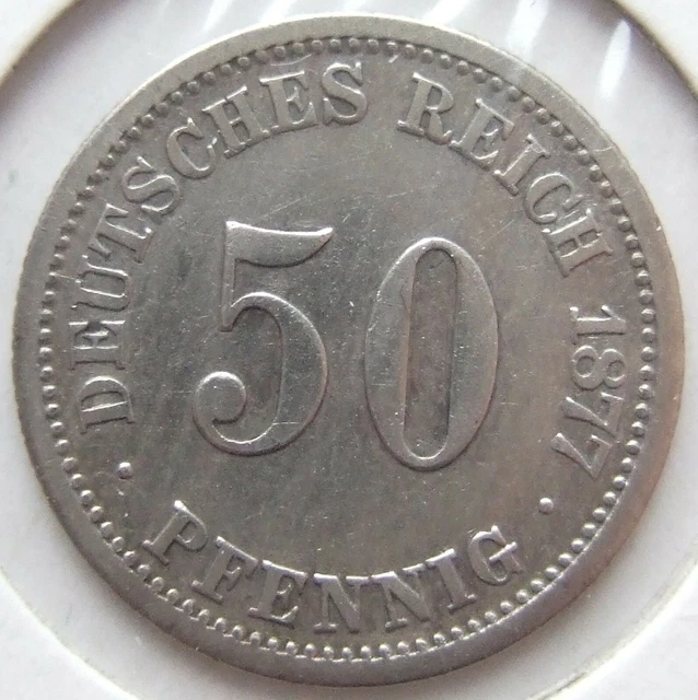 Moneta Reich Tedesco Impero Argento 50 Pfennig 1877 F IN fine / Very