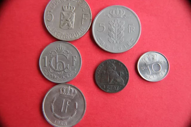 5 Münzen Cent, Franc aus den BeNeLux-Staaten der Jahre 1899 bis 1964