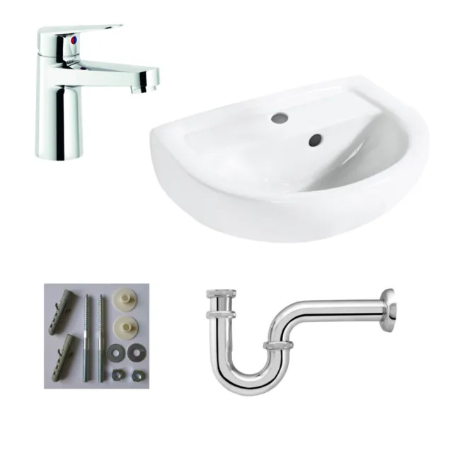 Komplettset Handwaschbecken inkl. Armatur, Geruchverschluss-Siphon & Befestigung