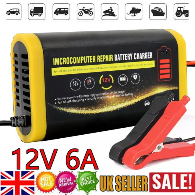 Car Battery Charger 12V 6A Fast Charger Automatic Smart Pulse Repair AGM/GEL UK