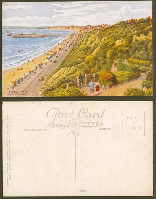 A.R. Quinton Old Postcard New Zigzag West Cliff Beach Bournemouth Dorset 3197