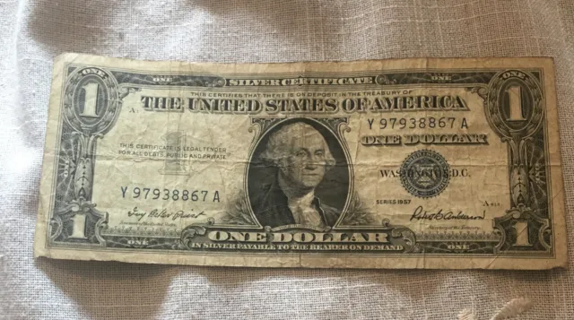 1957 United States  $1 Silver Certificate Blue Seal Y 97938867 A