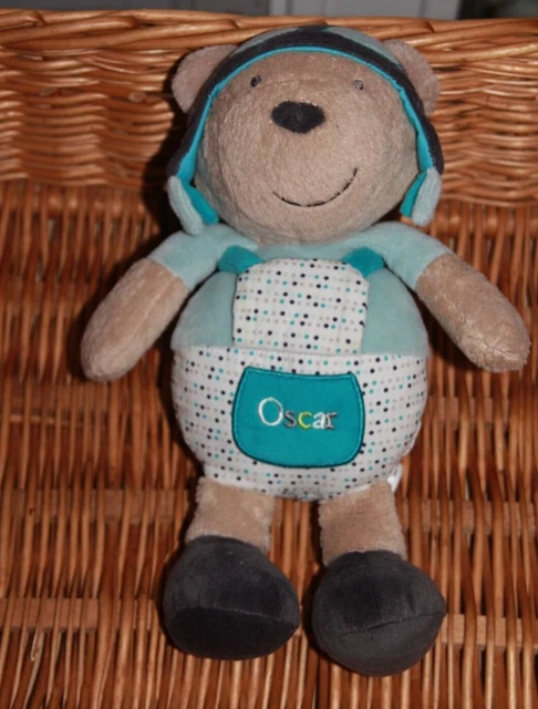 Doudou Sauthon Oscar Ours Bleu Beige 28 Cm  Com Neuf