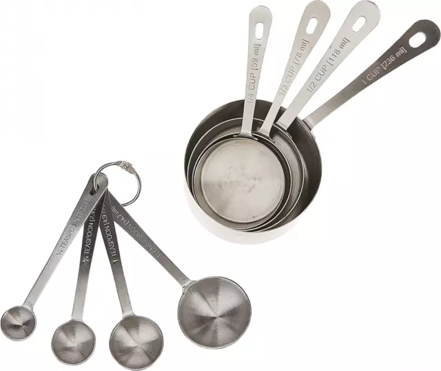 Amco Professional Performance Measuring Cups and Spoons, Set of 8, Silver