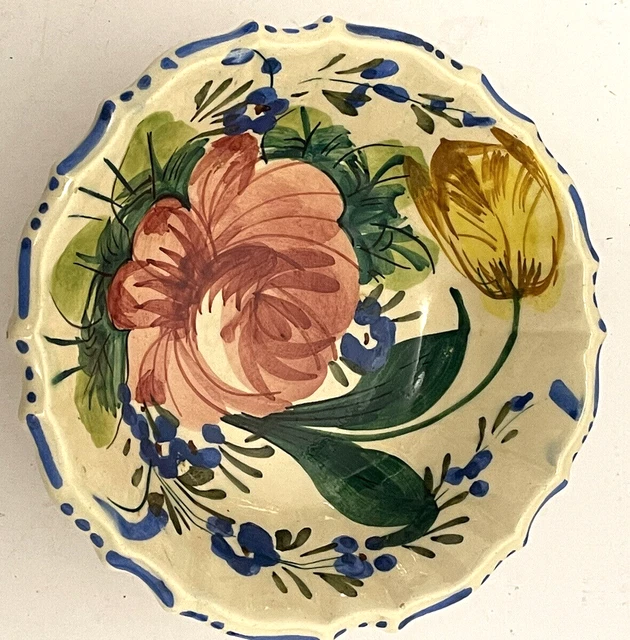 Vintage Italian Majolica Hand-Painted Nove Rose Floral Small dish 5 1/2"