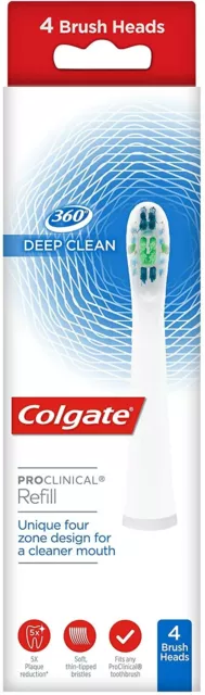 Omron Toothbrush Heads 4x Genuine Colgate Deep Clean White Pack ProClinical 360