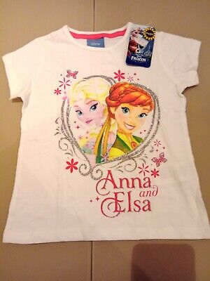 T/shirt Disney Ragazze FROZEN Anna & Elsa bianca ecc età 6ANNI NUOVA