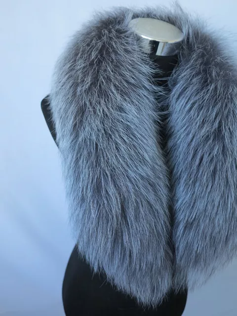 100% Real fox fur collar neck wrap/scarf natural gray jacket collar 90*16 cm 2